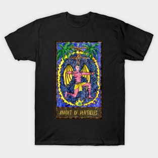 Knight Of Pentacles. Magic Gate Tarot Card Design. T-Shirt